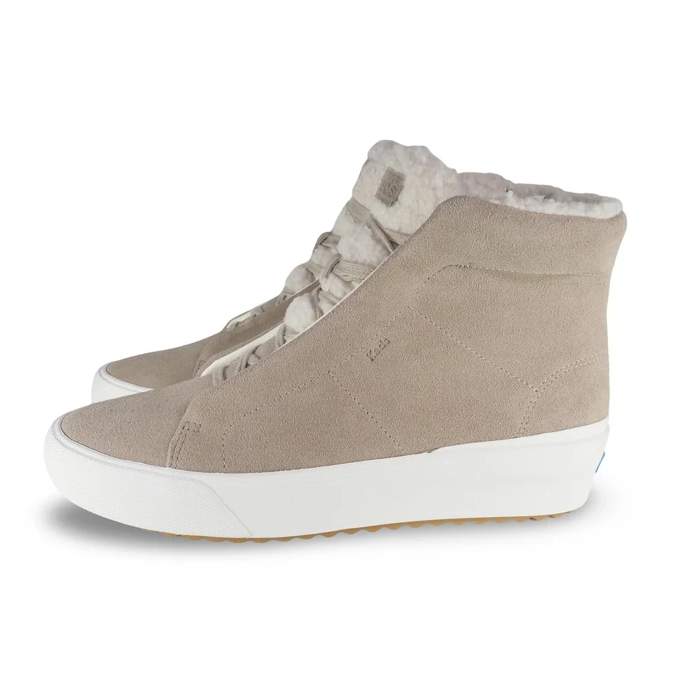 Keds Remi Mid Suede Sherpa Sneakers Womens 10 Taupe WH68101 Casual Mid Top Shoes